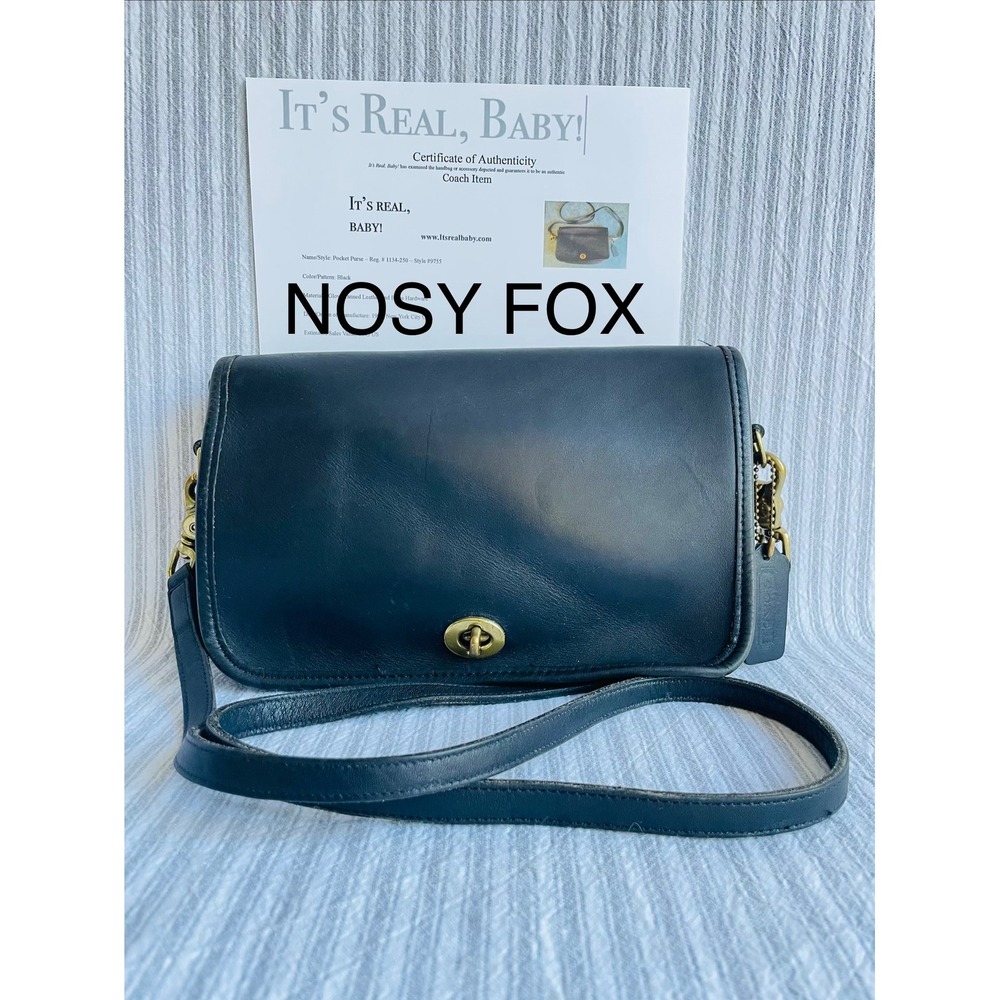 Coach Vintage Pocket Purse Black Leather Crossbody Bag 9755 USA Made Turnlock